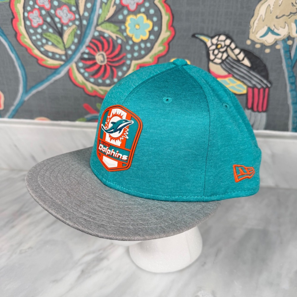 Miami Dolphins New Era NFL Hat Cap Aqua Teal Gray Medium Large 9Fifty‎ Snapback